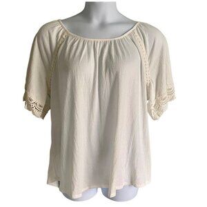 Cure White Cotton Top Embroidered Accents and Detailed Sleeves Women's Size 2XL